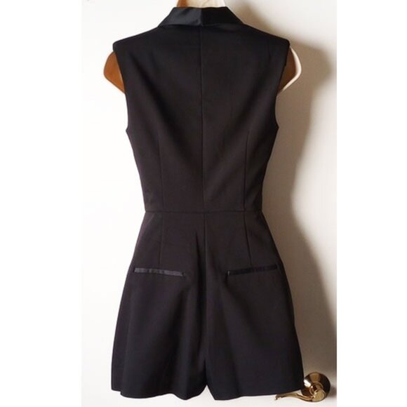 NWOT Zara Sleeveless Tux Skort Romper XS Black Satin Playsuit - Picture 2 of 11